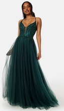 Christian Koehlert Tulle Back Lacing Evening Dress Botanical Green 36