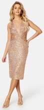 Elle Zeitoune Jaycee Cut Out Detailed Sequin Midi Dress Rose Gold L (UK14)