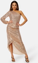 Elle Zeitoune Leon One Shoulder Sequin Dress Rose Gold M (UK12)