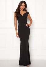 Goddiva Bardot Pleat Maxi Dress Black XS (UK8)