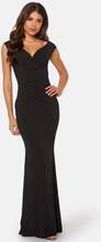 Goddiva Bardot Pleat Maxi Dress Black XS (UK8)