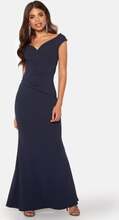 Goddiva Bardot Pleat Maxi Dress Navy L (UK14)