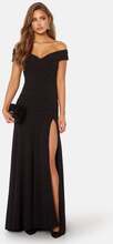 Goddiva Bardot Pleat Maxi Split Dress Black S (UK10)