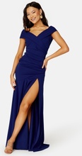 Goddiva Bardot Pleat Maxi Split Dress Royal Blue XXL (UK18)