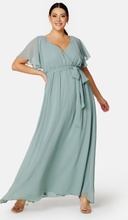 Goddiva Curve Flutter Sleeve Chiffon Maxi Curve Dress Dark green 48 (UK20)