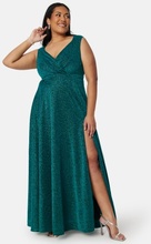 Goddiva Curve Glitter Wrap Front Maxi Dress With Split Emerald 46 (UK18)