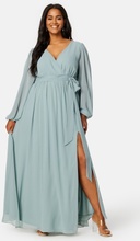 Goddiva Curve Long Sleeve Chiffon Maxi Curve Dress Sage Green 46 (UK18)