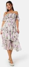 Goddiva Floral Bardot Pleated Midi Dress Multi S (UK10)