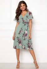 Goddiva Flutter Floral Midi Dress Duck Egg XS (UK8)