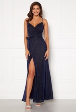 Goddiva Glitter Wrap Front Maxi Dress Navy XL (UK16)