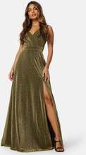 Goddiva Glitter Wrap Maxi Dress Gold M (UK12)