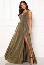 Goddiva Glitter Wrap Maxi Dress Gold XS (UK8)