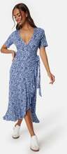 Happy Holly Frill Wrap Dress Blue/Patterned 52/54