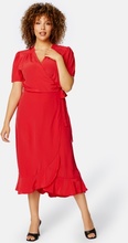 John Zack Curve Short Sleeve Wrap Frill Curve Dress Red 48 (UK20)