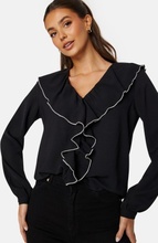 ONLY Lise Contrast Frill Shirt Black Detail: Pumice XS