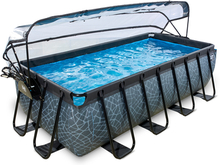 EXIT Stone Pool 400x200x100cm med overdækning, Sand filter og varmepumpe, grå