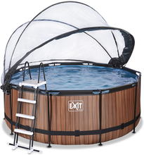 EXIT Wood Pool ø360x122cm med overdækning, Sand filter- og varmepumpe, brun