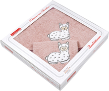 WÖRNER SÜDFROTTIER Sæt med badehåndklæde med hætte og vaskehandske lama pink 80 x 80 cm