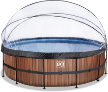 EXIT Frame Pool ø488x122cm (12v Sand filter) - træoptik + soltag + varmepumpe