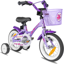PROMETHEUS BICYCLES ® Børnecykel 12 fra 3 år med træningshjul i lilla og hvid
