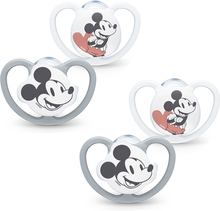 NUK Sut Space Disney Mickey 6-18 måneder, 4 stk. i grå/hvid