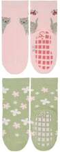 Sterntaler ABS sokker dobbeltpakke kat og blomster pink
