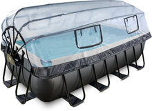 EXIT Black Leather Pool 400x200x100cm med Sand filterpumpe og afdækning og varmepumpe - sort