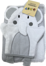 Hut gavesæt badehåndklæde med hætte og vaskehandske elefant grå