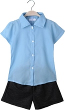 Mode Baby Kinder Mädchen Zweiteiliges Set Chiffon Kurzarm Shirt lässige Shorts Pants Hose Kinder Outfits hellblau