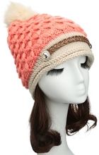 Mode Frauen Winter gestrickter Hut stricken häkeln Kunstpelze Pom-Pom Beret Hut geflochten Ski Cap