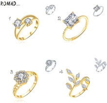 Romad Art und Weise einzigartige heiße Charme-Metall Kupfer-Gold überzogene Zirconrhinestone-Kristall-Ring für Partei-Hochzeit Verlobungsschmucksache-Zusatz-Frauen-Mädchen-Party-Geschenk