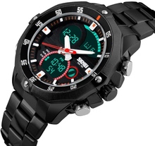 SKMEI Praktische Trendy Analog-Digital-Dual Time-Mann-Uhr 3ATM Wasserdicht Armbanduhr mit Chronograph Datum Alarm 2 Zeitzone