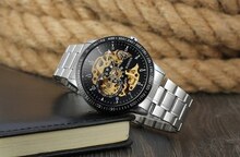 Gewinner 8085 Männer Mode Automatische Mechanische Geschäfts Armbanduhr Luxus Mode Militäruhr Männer Skeleton Dial Edelstahl / Leder Optional Armbanduhr mit Geschenkbox