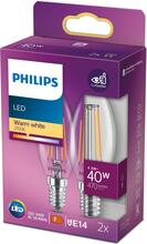 Philips: 2-pack LED E14 Kron 4,3W (40W) Klar 470lm