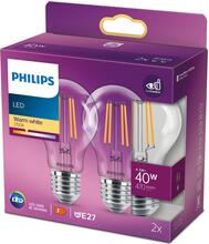 Philips: 2-pack LED E27 Normal 4,3W (40W) Klar 470lm