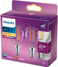 Philips: 2-pack LED E14 Klot 4,3W (40W) Klar 250lm
