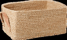 Rice - Raffia Rectangular Basket w. Leather Handle - Nature
