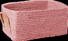 Rice - Raffia Rectangular Basket w. Leather Handle - Soft Pink