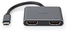 Nedis USB Multi-Port Adapter | USB 3.2 Gen 1 | USB-C- Hane | 2x HDMI- | 0.10 m | Rund | Nickelplaterad | PVC | Svart | Kuvert