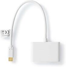 Nedis USB Multi-Port Adapter | USB 3.2 Gen 1 | USB-C- Hane | 2x USB-A | 1000 Mbps | 0.20 m | Rund | Nickelplaterad | PVC | Vit | Blister