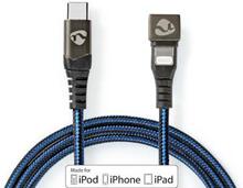 Nedis USB-kabel | USB 2.0 | Apple Lightning, 8-stifts | USB-C- Hane | 60 W | 480 Mbps | Nickelplaterad | 1.00 m | Rund | Flätad / Nylon | Blå / Svart | Kartong med täckt fönster