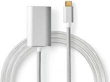 Nedis USB-C- Adapter | USB 3.2 Gen 1 | USB-C- Hane | HDMI- Hona | 4K@60Hz | Power delivery | 2.00 m | Rund | Guldplaterad | Flätad / Nylon | Silver | Kartong med täckt fönster