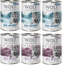 Blandet pakke Wolf of Wilderness 6 x 400g - 6 x 400 g Wolf of Wilderness Junior "Frittgående" Blandet