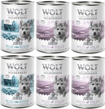 10 % Rabatt! Wolf of Wilderness mixpakker - Blandet pakke (And, Kalv/Kylling & Laks) 6 x 400 g