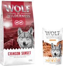 12 kg Wolf of Wilderness 12 kg + 100 g Training "Explore" på köpet! - Crimson Sunset - Lamb & Goat