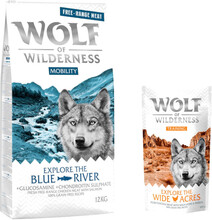 12 kg Wolf of Wilderness 12 kg + 100 g Training "Explore" på köpet! - Explore The Blue River - Free Range - Chicken & Salmon (Mobility)
