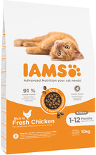 10% rabatt! 10 kg Iams tørrfôr for katter - Kitten med fersk kylling 10 kg