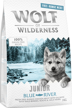 2 x 1 kg Wolf of Wilderness torrfoder till sparpris! - Junior Blue River - Free Range Chicken & Salmon