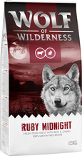 Økonomipakke: 2 x 12 kg Wolf of Wilderness Tørrfôr - Ruby Midnight - Okse og kanin