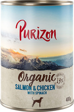 10 + 2 gratis! Purizon Adult 12 x 400 / 800 g - Organic Laks og kylling med spinat (12 x 400 g)